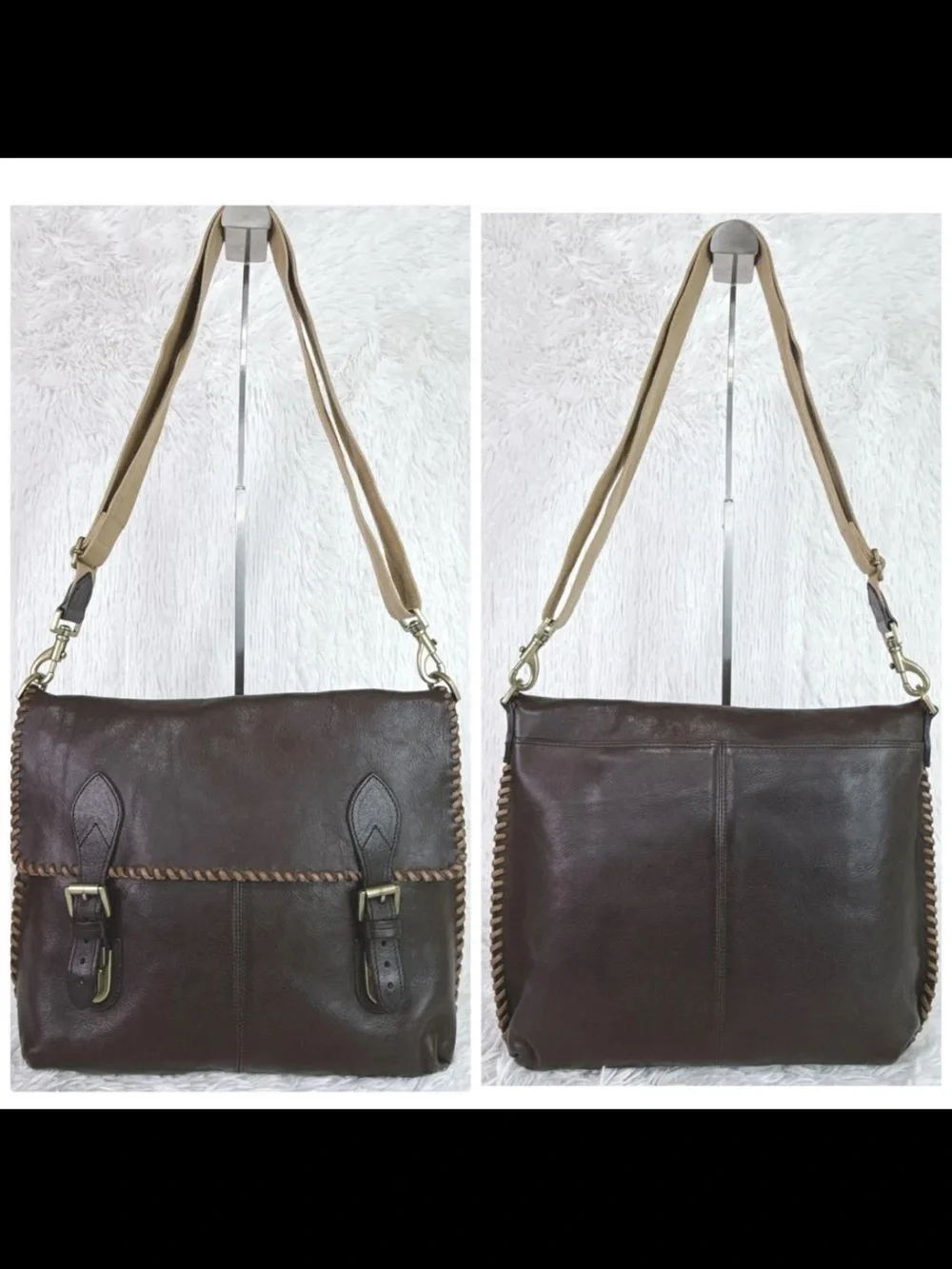 Mulberry Dark Brown Leather Messenger Bag with Whipstitch Trim